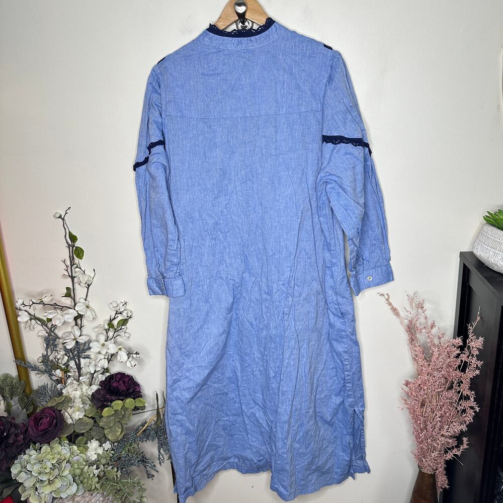Tuckernuck Light Blue Maxi Shirt Dress with Navy Trim - Picture 7 of 9